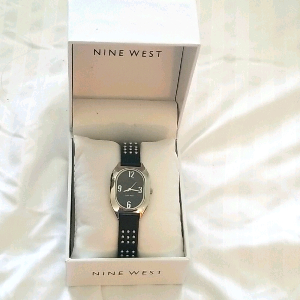Nine West Black Leather Band Watch NIB